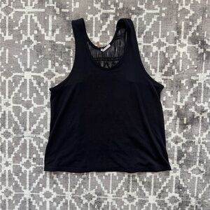 poof! S Black Knit swing Top Cotton ladder crochet open back detail in back